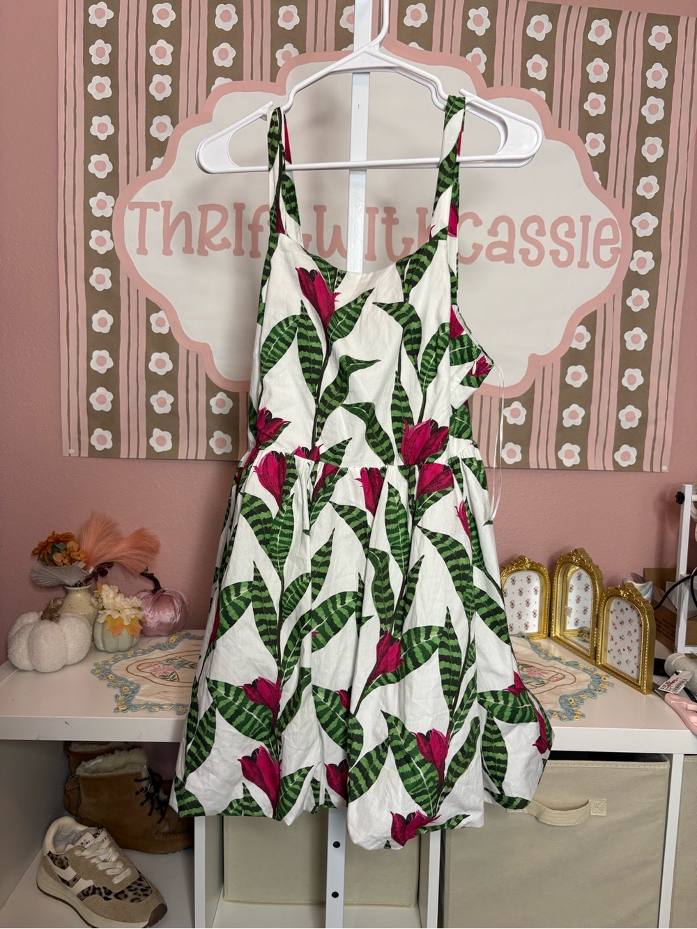 Layered with Love Floral Mini Dress in White & Green Large